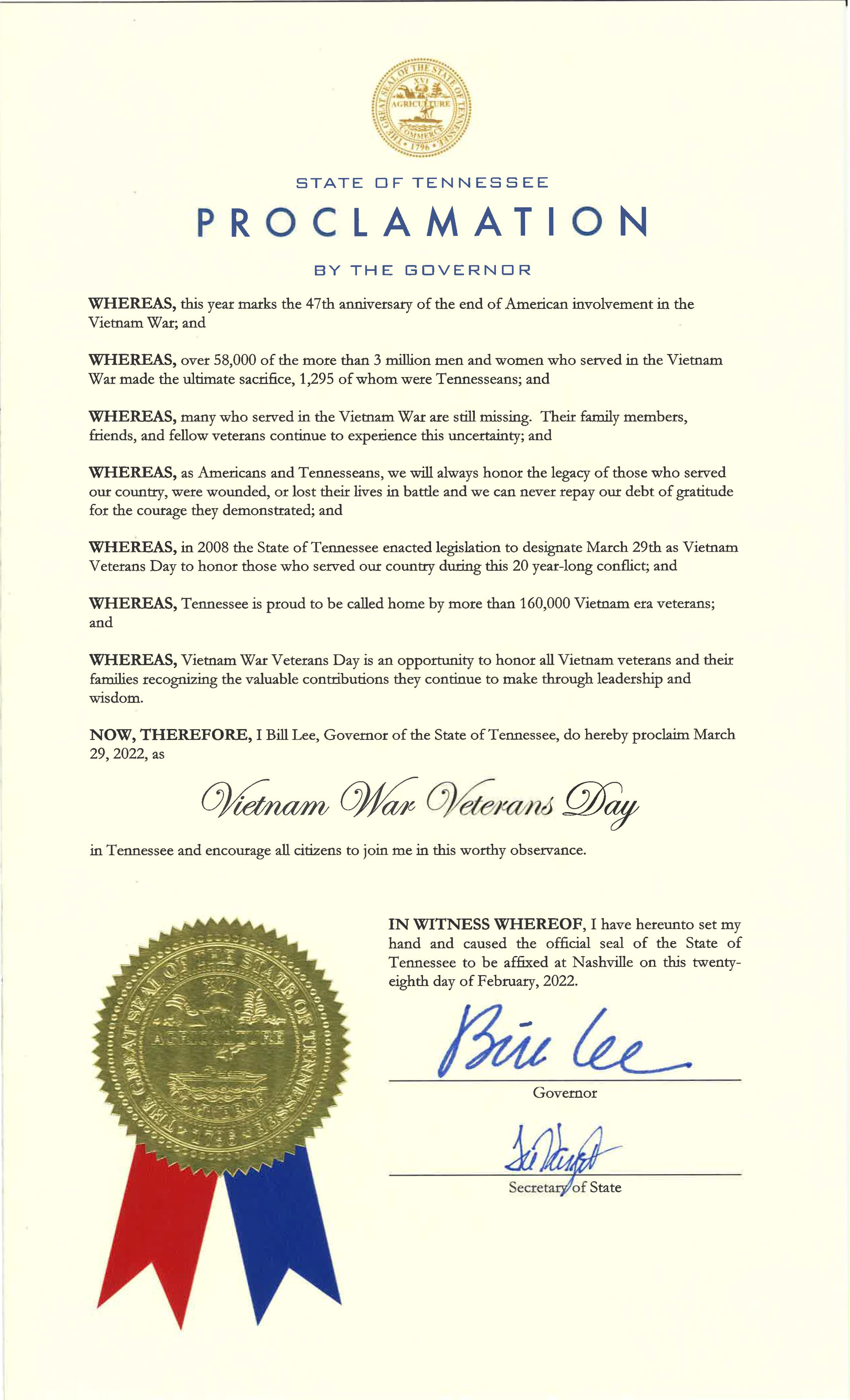 Tennessee Proclamation (2022)